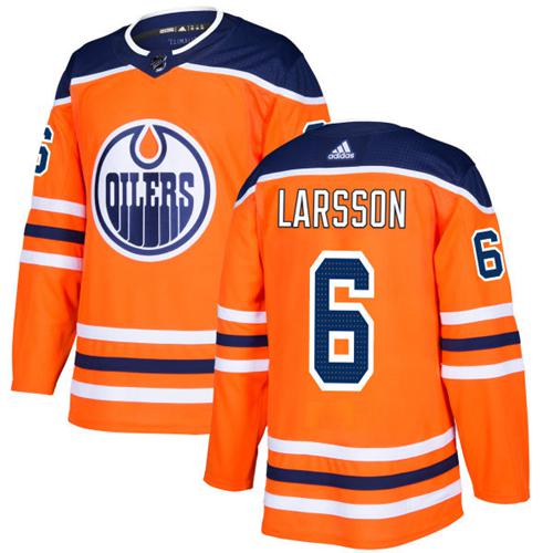 Adidas Oilers #6 Adam Larsson Orange Home Authentic Stitched NHL Jersey